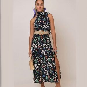 Rixo Valerie Mermaid Ocean Printed High Neck Dress